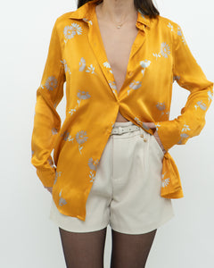 EQUIPMENT x Orange, Grey Floral Pure Silk Blouse (XS, S)