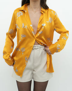 EQUIPMENT x Orange, Grey Floral Pure Silk Blouse (XS, S)