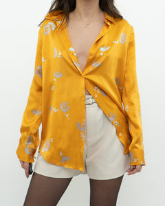 EQUIPMENT x Orange, Grey Floral Pure Silk Blouse (XS, S)