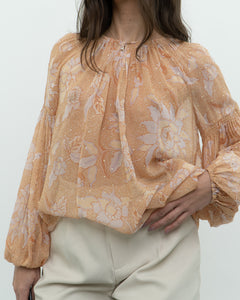 ULLA JOHNSON x Peach Patterned Silk Blouse (XS-M)