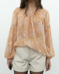 ULLA JOHNSON x Peach Patterned Silk Blouse (XS-M)