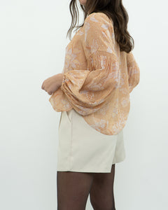 ULLA JOHNSON x Peach Patterned Silk Blouse (XS-M)