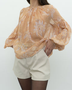 ULLA JOHNSON x Peach Patterned Silk Blouse (XS-M)