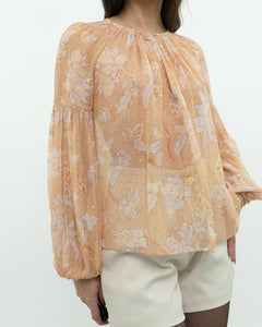 ULLA JOHNSON x Peach Patterned Silk Blouse (XS-M)