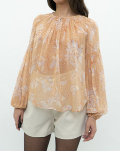 ULLA JOHNSON x Peach Patterned Silk Blouse (XS-M)