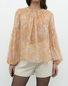 ULLA JOHNSON x Peach Patterned Silk Blouse (XS-M)