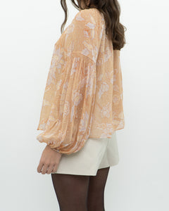 ULLA JOHNSON x Peach Patterned Silk Blouse (XS-M)