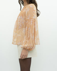 ULLA JOHNSON x Peach Patterned Silk Blouse (XS-M)