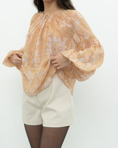 ULLA JOHNSON x Peach Patterned Silk Blouse (XS-M)