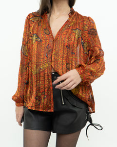 ba&sh x Orange Silk Patterned Blouse (XS-M)