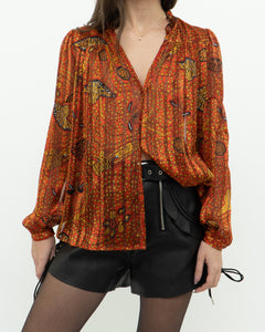 ba&sh x Orange Silk Patterned Blouse (XS-M)