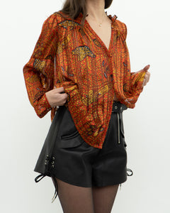 ba&sh x Orange Silk Patterned Blouse (XS-M)