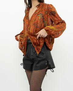 ba&sh x Orange Silk Patterned Blouse (XS-M)