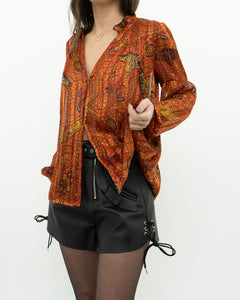 ba&sh x Orange Silk Patterned Blouse (XS-M)