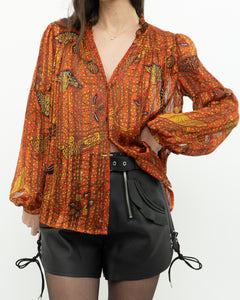 ba&sh x Orange Silk Patterned Blouse (XS-M)