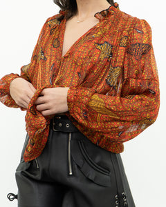 ba&sh x Orange Silk Patterned Blouse (XS-M)