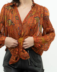 ba&sh x Orange Silk Patterned Blouse (XS-M)