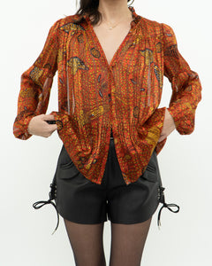 ba&sh x Orange Silk Patterned Blouse (XS-M)