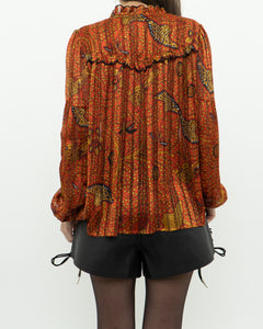 ba&sh x Orange Silk Patterned Blouse (XS-M)