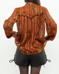 ba&sh x Orange Silk Patterned Blouse (XS-M)