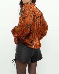 ba&sh x Orange Silk Patterned Blouse (XS-M)