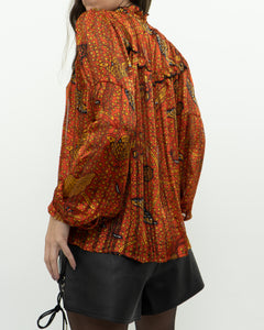 ba&sh x Orange Silk Patterned Blouse (XS-M)