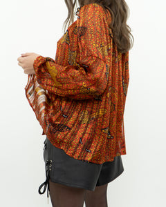 ba&sh x Orange Silk Patterned Blouse (XS-M)