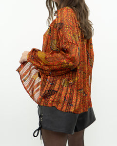 ba&sh x Orange Silk Patterned Blouse (XS-M)