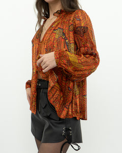 ba&sh x Orange Silk Patterned Blouse (XS-M)