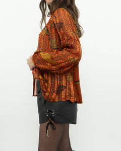 ba&sh x Orange Silk Patterned Blouse (XS-M)