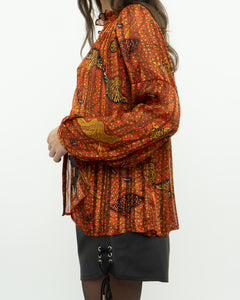 ba&sh x Orange Silk Patterned Blouse (XS-M)