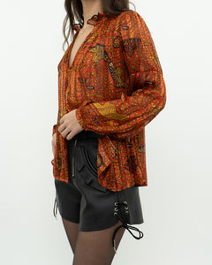 ba&sh x Orange Silk Patterned Blouse (XS-M)