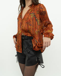 ba&sh x Orange Silk Patterned Blouse (XS-M)