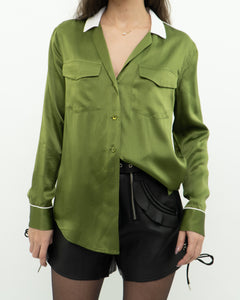 EQUIPMENT x Green, White Pure Silk Blouse (XS, S)