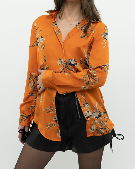 EQUIPMENT x Orange Floral Pure Silk Blouse (XS, S)