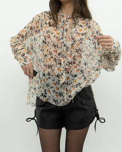 JOIE x Cream Floral Frilly Silk Blouse (XS-M)