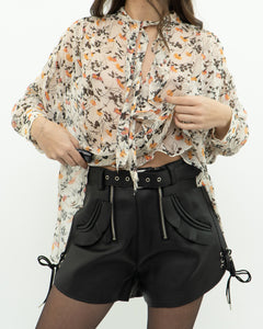 JOIE x Cream Floral Frilly Silk Blouse (XS-M)