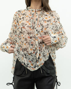 JOIE x Cream Floral Frilly Silk Blouse (XS-M)