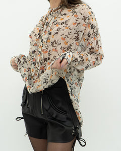 JOIE x Cream Floral Frilly Silk Blouse (XS-M)