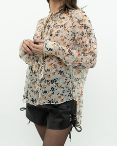 JOIE x Cream Floral Frilly Silk Blouse (XS-M)