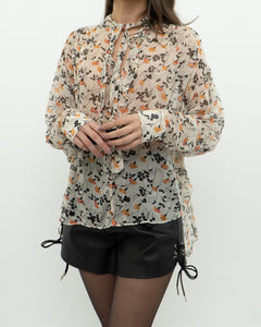 JOIE x Cream Floral Frilly Silk Blouse (XS-M)