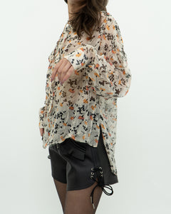 JOIE x Cream Floral Frilly Silk Blouse (XS-M)