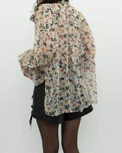 JOIE x Cream Floral Frilly Silk Blouse (XS-M)