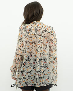 JOIE x Cream Floral Frilly Silk Blouse (XS-M)