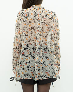 JOIE x Cream Floral Frilly Silk Blouse (XS-M)