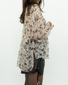 JOIE x Cream Floral Frilly Silk Blouse (XS-M)