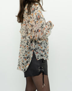 JOIE x Cream Floral Frilly Silk Blouse (XS-M)