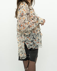 JOIE x Cream Floral Frilly Silk Blouse (XS-M)