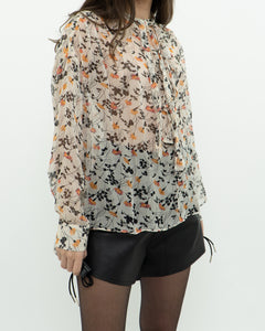 JOIE x Cream Floral Frilly Silk Blouse (XS-M)