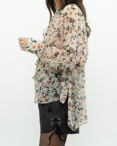 JOIE x Cream Floral Frilly Silk Blouse (XS-M)